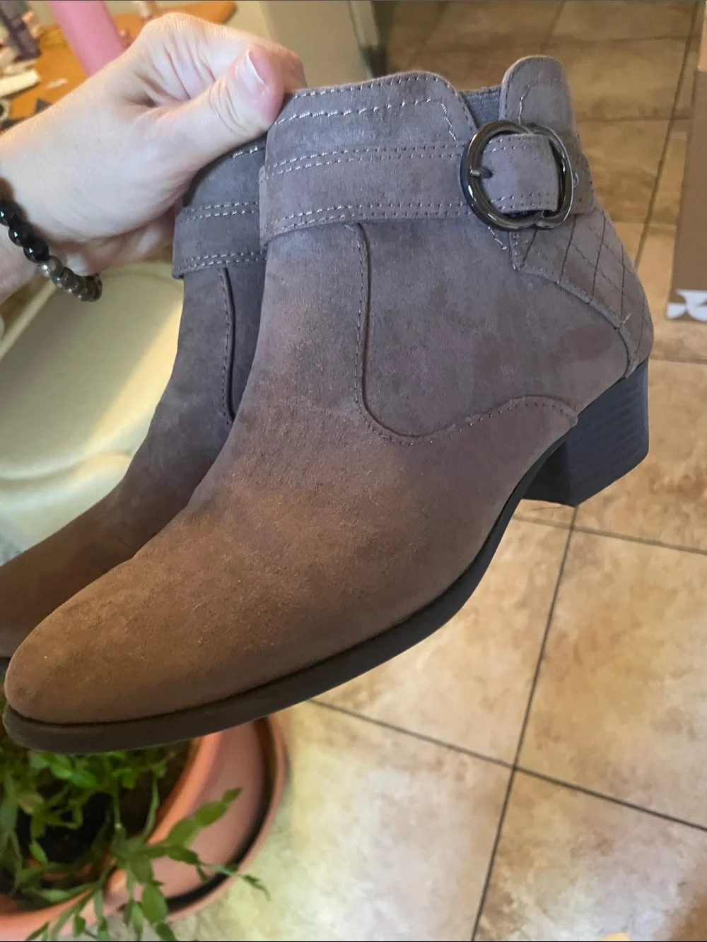 Taupe Gray Suede Ankle Booties